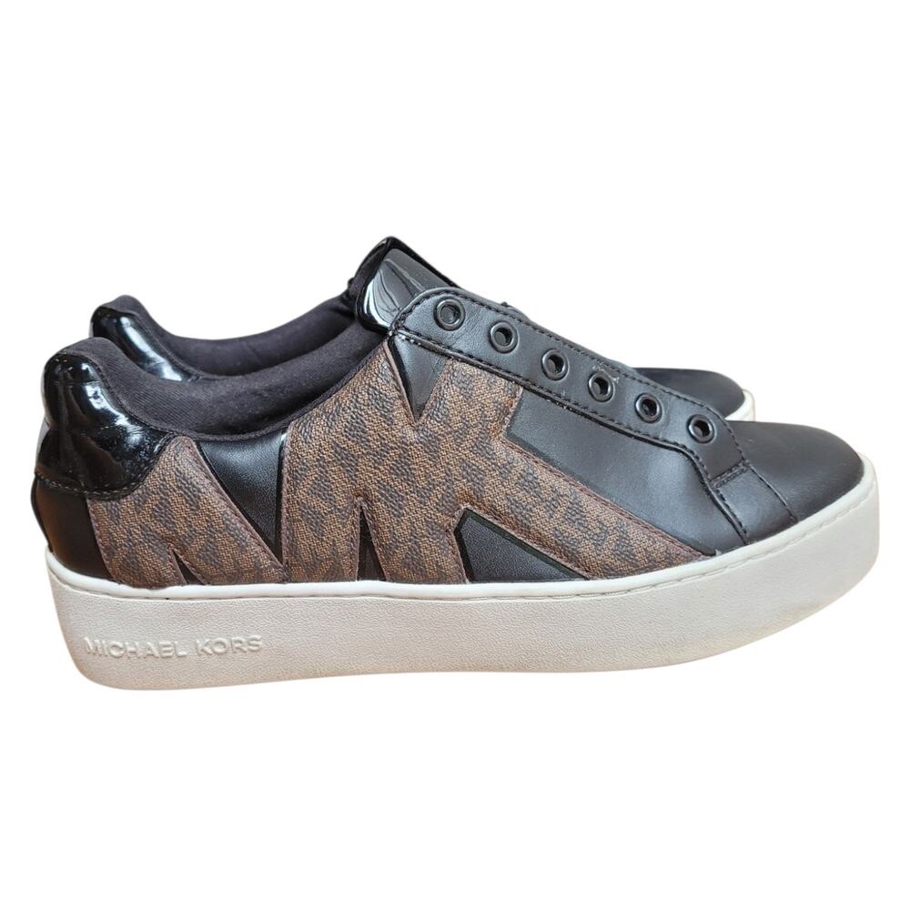 Michael Kors SG21F Women's 8.5M Black Brown Signature Logo Sneakers